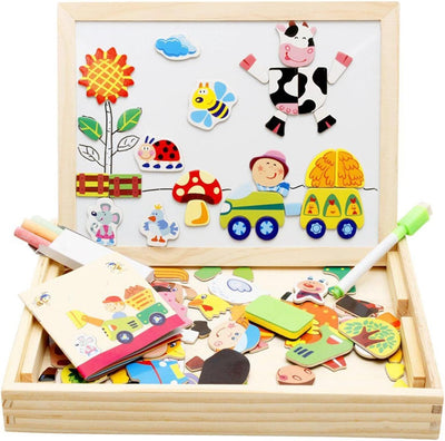 Fidtoy Double-Sided Magnetic & Drawing Board Puzzle for Kids – Montessori Learning Toy for Creativity & Fine Motor Skills