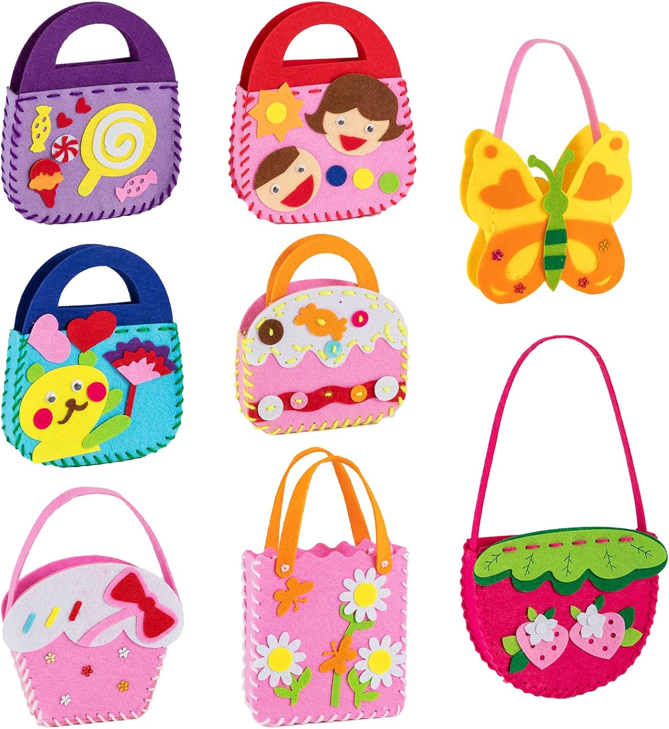 Fidtoy DIY Sewing Kit for Kids – 8 Cartoon Handbag Projects, Safe Beginner Craft Set for Creativity and Fine Motor Skills