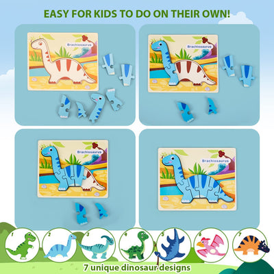 Jeu de Puzzles en Bois de Dinosaures Fidtoy pour Enfants, Jouet d'Apprentissage Précoce