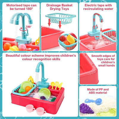 Fidtoy Kitchen Dish Washer Sink Pretend Play Kit with Running Water for Kids Kitchen Role Play