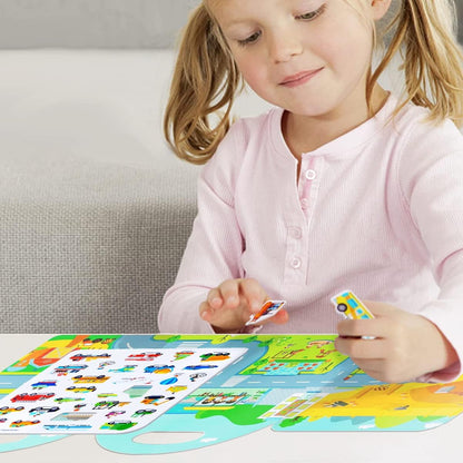 2 Sets Portable Jelly Quiet Busy Book, Vehicle & Animal Reusable Sticker Books for Kids, Toddler Sticker Activity Book Preschool Learning Activities Educational Toys for Girls Boys Ages 3+