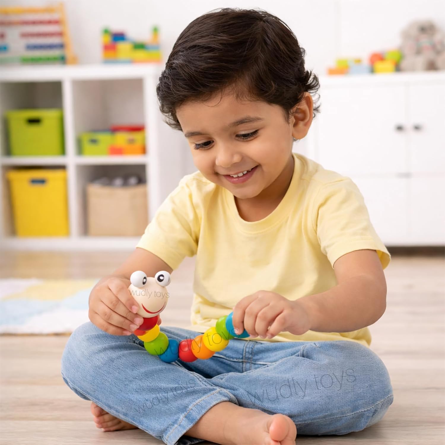 Fidtoy Wooden Colorful Movable Caterpillar Rattle for Toddlers | Montessori Twisting Caterpillar Toy, Fine Motor Skills, Sensory Play & Hand-Eye Coordination Toy Age 12M+
