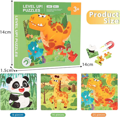 Magnetic Puzzle, 50 Pieces Children's Puzzle, 3-in-1 Magnetic Puzzle, Magnetic Puzzle Animals, Children's Puzzle Magnet for Children, Educational Toy, Promotes Motor Skills + Concentration, Children's