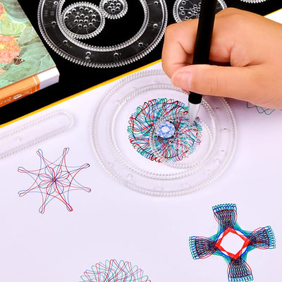 Fidtoy Spiral Art Gear Geometric Drawing Pattern Set for Kids Ages 3-8, 22-Piece Plastic Spirograph Style Ruler Art Kit with Gears, Pens and Drawing Paper