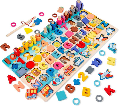 Fidtoy Wooden Alphabet & Numbers Puzzle for Toddlers – Montessori Educational Toy for Early Learning and Counting
