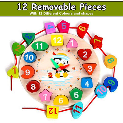 Fidtoy Montessori Wooden Learning Clock for Kids – Time Teaching Shape Sorting Educational Toy Age 3+