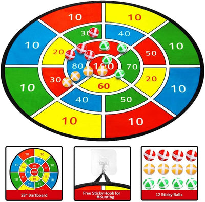 Fidtoy Velcro Dart Board Set for Kids – 66cm Colorful Sticky Ball Target Game with 12 Balls, Hook, Counting Numbers, and Indoor Outdoor Toss Play