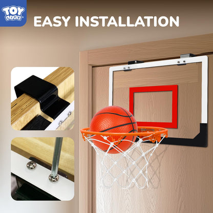 TOY Life Basketball Hoop Indoor for Kids Over The Door Office Basketballhoop for Teens and Adults Mini Hoops Door Room Goal with 4 Balls