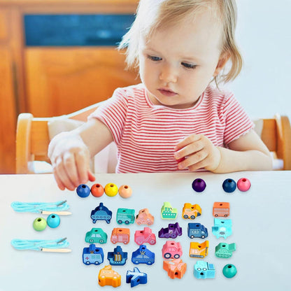 madeira com cadarço – Conjunto contas madeira DIY para crianças | Brinquedos educação infantil Montessori habilidades motoras finas para meninos 3, 4, 5 e 6 anos Liushui