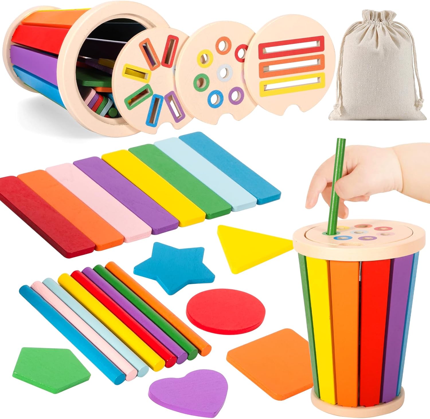 Cubo de madera para actividad de clasificación de colores - 593