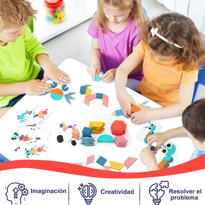Juego de Puzle de Tangram de Madera Fidtoy con 180 Bloques y Tarjetas
