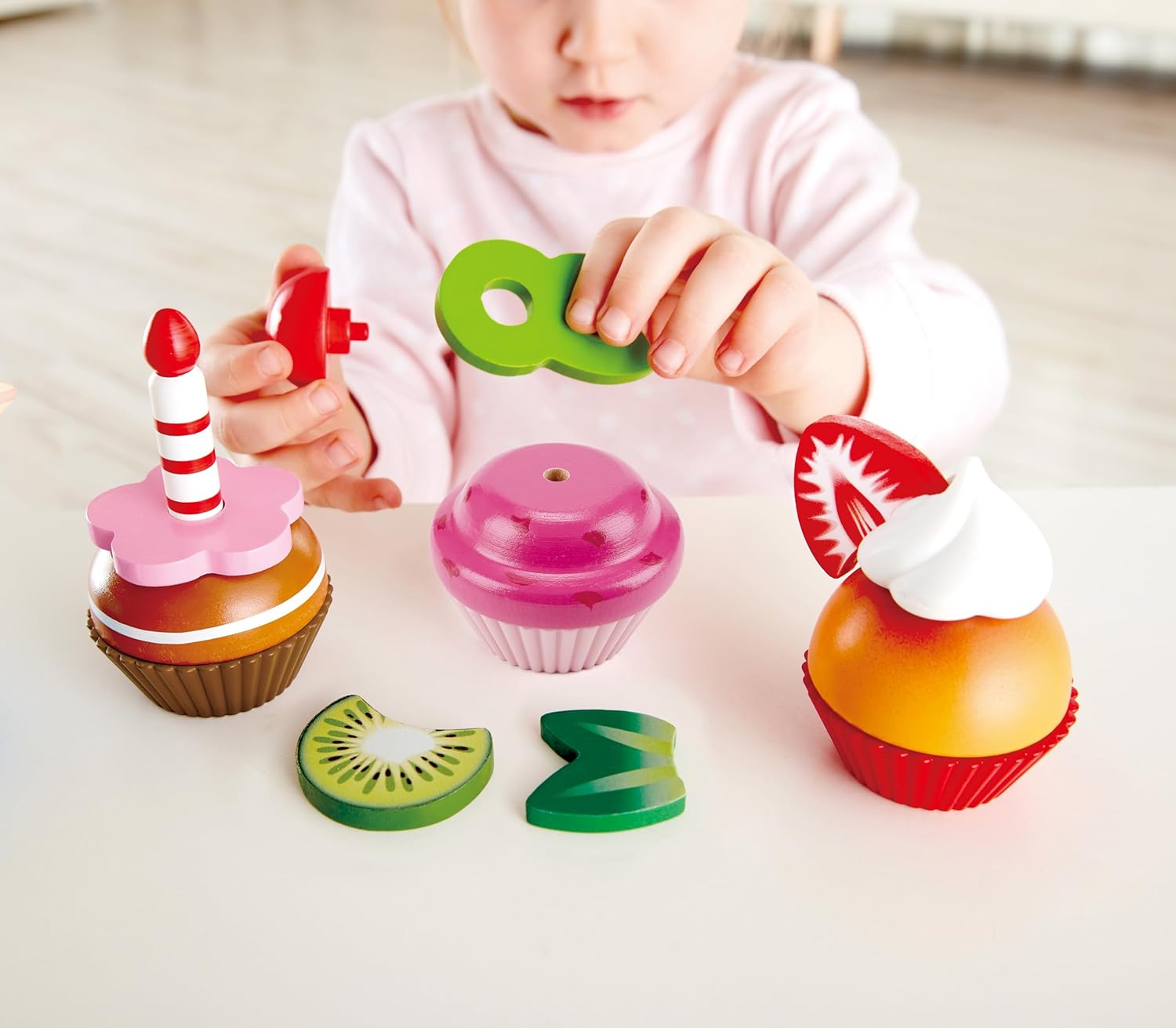 Fidtoy Wooden Cupcake Toy Set 18PCS Kids Pretend Play Dessert Kit