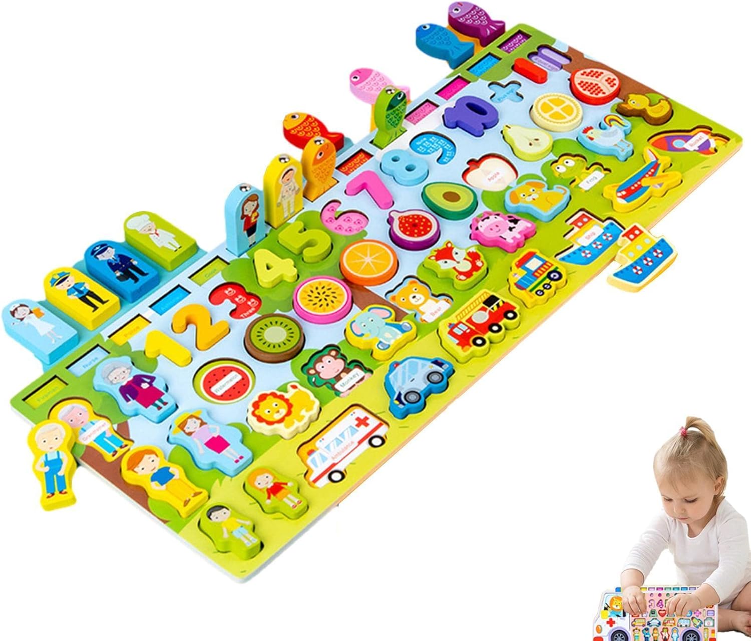 Kids Fishing Game Magnetic - Car Wooden Magnetic Fishing Game,Fishing Catching Counting Games Puzzle With Numbers And FigureMath Educational Toys for 1-3 Years Old Girl Boy Children