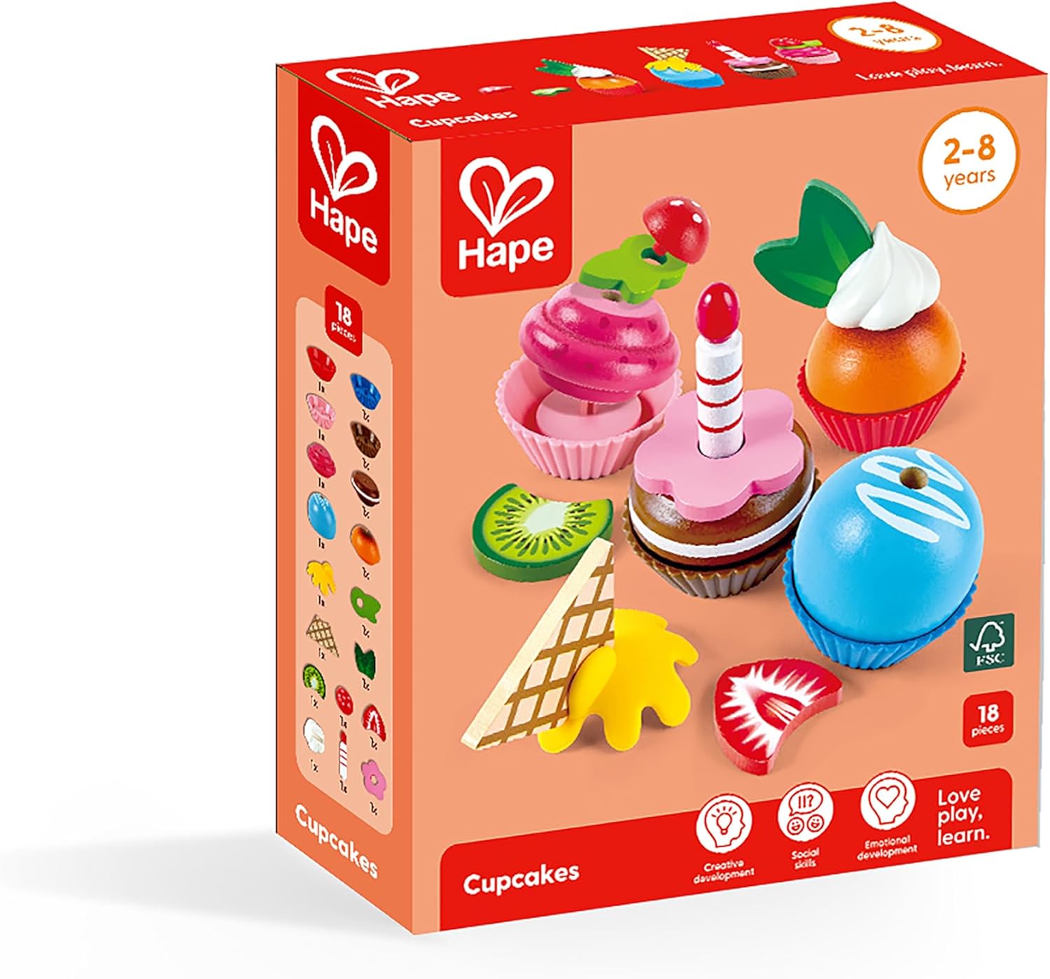Fidtoy Wooden Cupcake Toy Set 18PCS Kids Pretend Play Dessert Kit