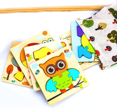 Fidtoy Montessori Wooden Animal Puzzle Set for Toddlers 4 Piece 6 Piece 10 Piece Learning Toy