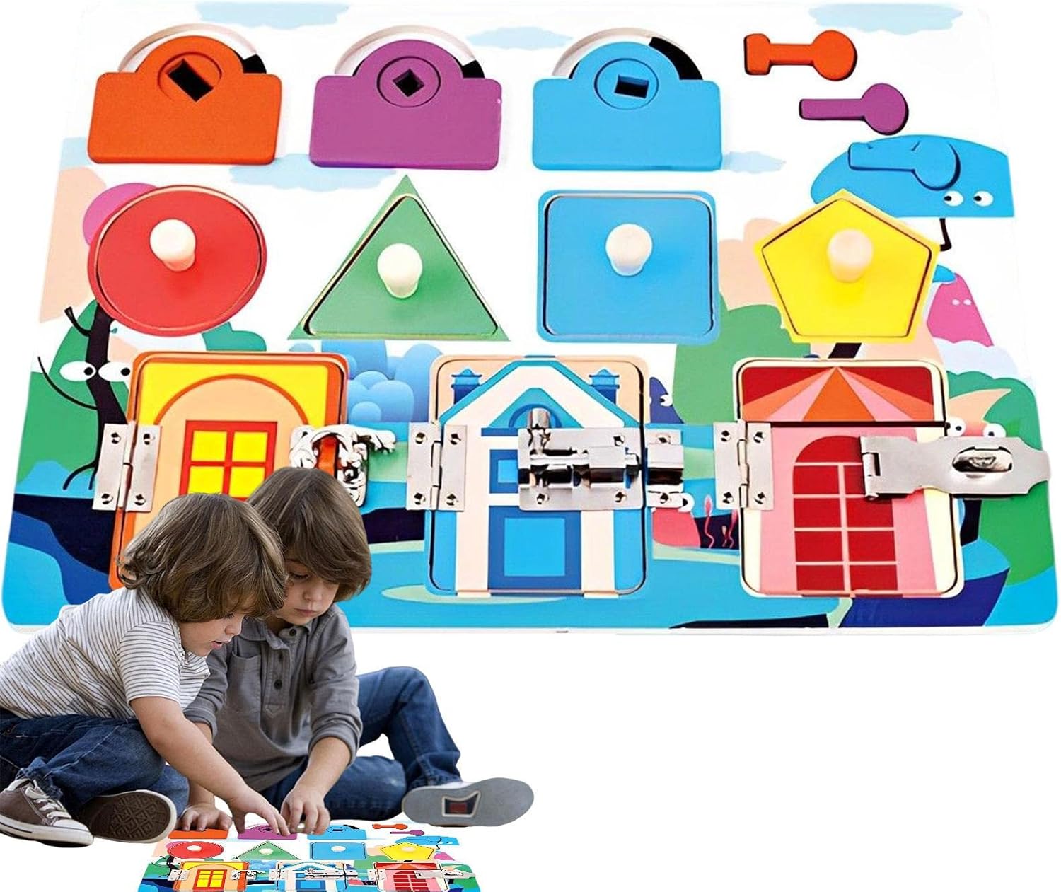 Placa de trava e trava | Travas de madeira para atividades – Placas ocupadas, placa sensorial para crianças, placa sensorial Montessori, trincos para crianças Aviere