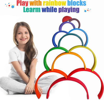 Fidtoy Juguete de construcción de madera semicircular arcoíris para niños de 3+ años