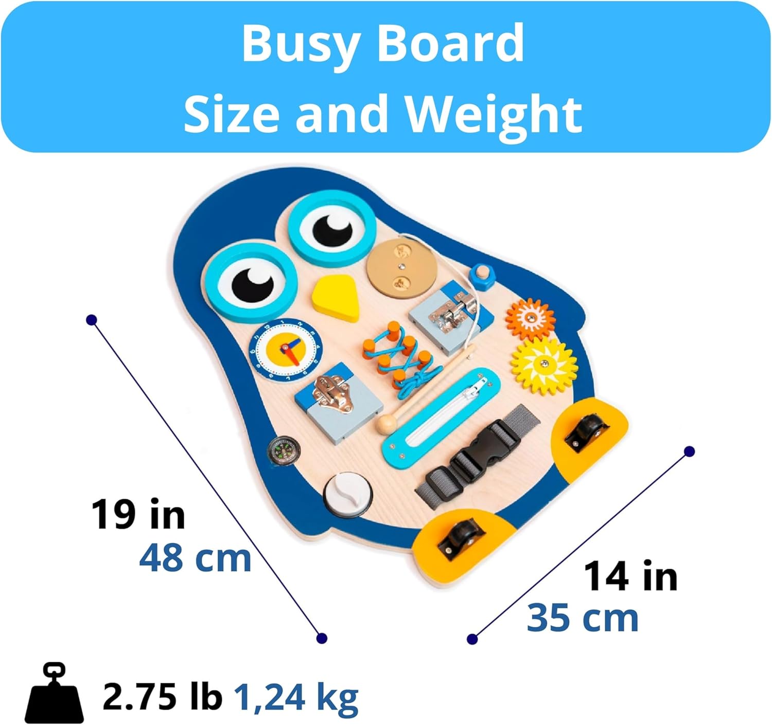 Montessori Large Busy Board for Toddlers 1 2 3 4 Years Old Kids Boys Girls, Wooden Sensory Toys, Preschool Learning Activities for Fine Motor Skills, Basic Life Skills, Educational, Penguin Gifts