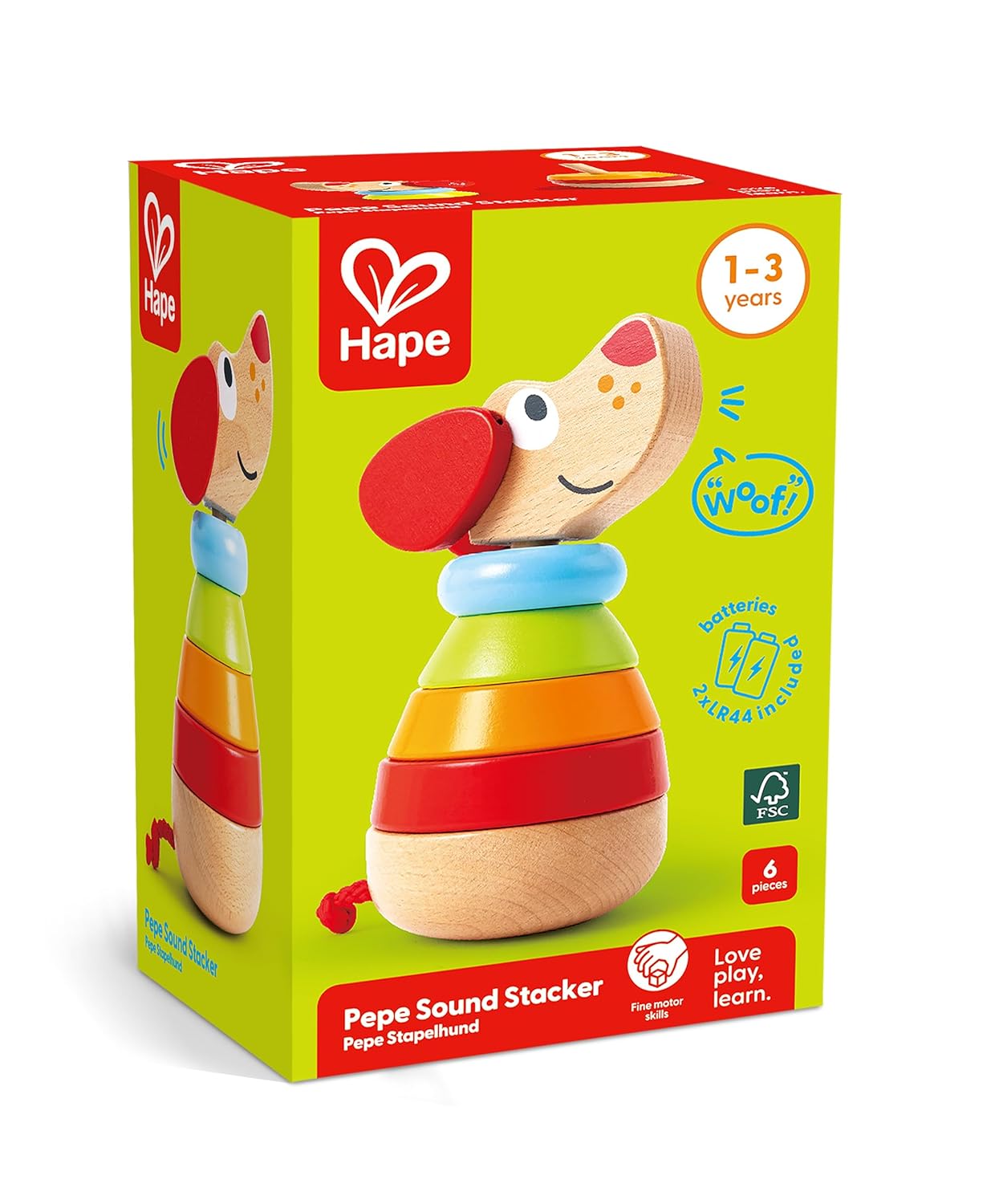 Fidtoy Wooden Puppy Stacking Toy with Sound for Toddlers