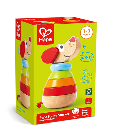 Fidtoy Wooden Puppy Stacking Toy with Sound for Toddlers