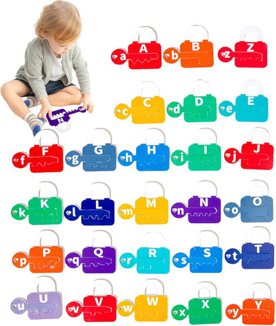 Fidtoy Wooden Lock Matching Toy Montessori Key Puzzle Educational Toy for Kids Color Recognition Math Learning Fine Motor Skills Logic Game