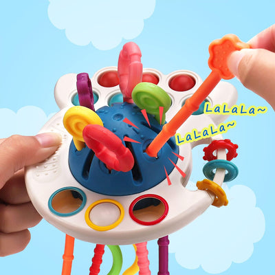 Fidtoy Silicone Pull String Sensory Toy for Babies – Montessori Teething Rattle and Fine Motor Learning Toy