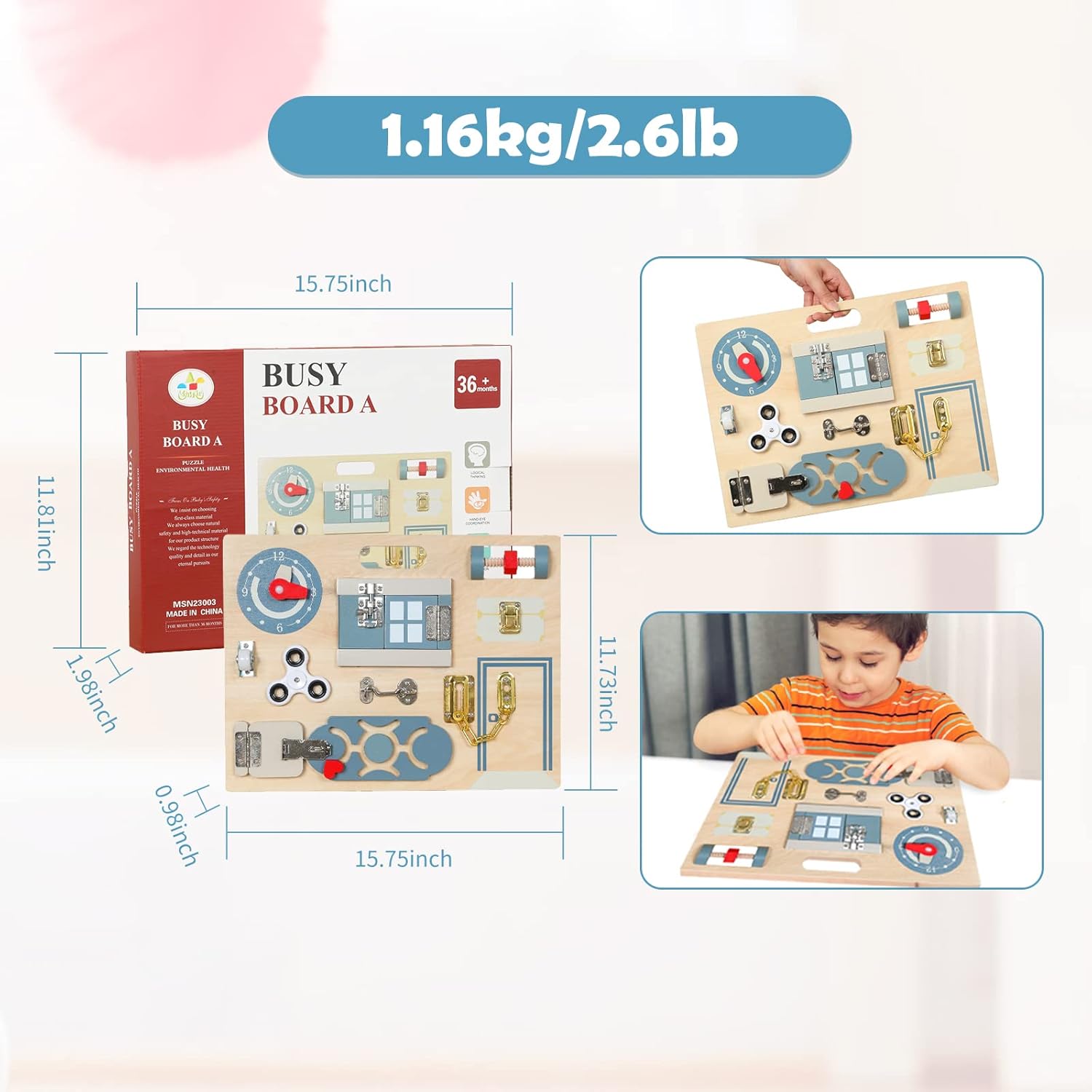 Smartwo Double-Sided Montessori Busy Board for Toddlers 3-5, Train Babies Fine Motor Skills, Toddler Boy Toy of Sensory Activity Board, Wooden Busy Board for 3+ Year Old Kids Birthday Gift