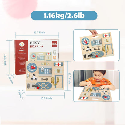 Smartwo Double-Sided Montessori Busy Board for Toddlers 3-5, Train Babies Fine Motor Skills, Toddler Boy Toy of Sensory Activity Board, Wooden Busy Board for 3+ Year Old Kids Birthday Gift