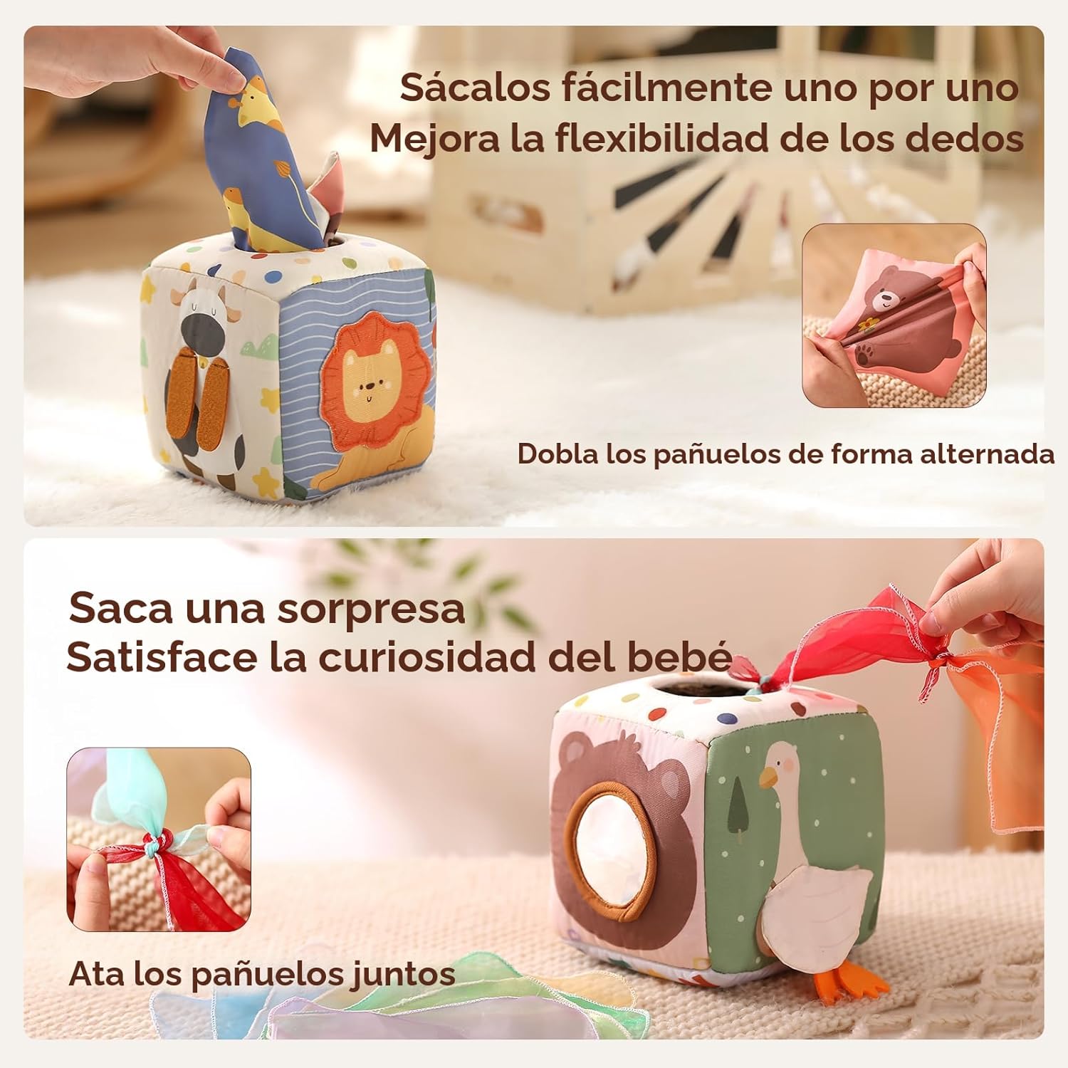 Fidtoy Montessori Tissue Box Toy for Babies – Sensory Pulling Cube