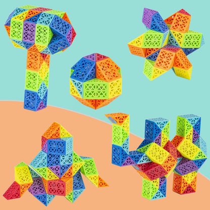Sensory Fidget Snake Cube Twist Puzzles - Large Size Magic Snake Toy - Party Favors for Kids & Adults Rainbow & Hollow Out - 60 Wedges