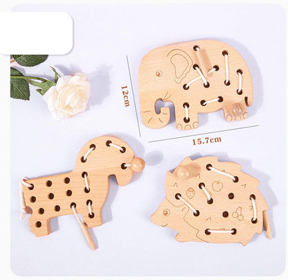Wooden Lacing Toy, Wood Block Puzzle Game Toys, Early Learning Fine Motor Skills Educational Gift Montessori Travel Toys Early Education Wooden Lacing Toy for Toddlers