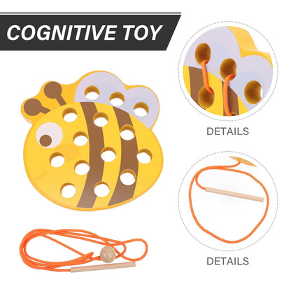 TOYANDONA Wooden Lacing Toys Animal Threading Weaving Toys Wood Block Puzzle Fine Motor Skills Montessori Early Learning Educational Toy for Boys Girls Gift ( Bee )