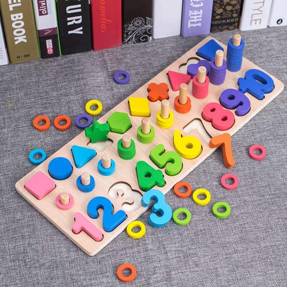 Kiditos (Three in One) Wooden Digital Shape Pairing Puzzle Sorting Montessori, Game for Kids 2 to 5 Year, Math Block Stacking Toy for Boys and Girls