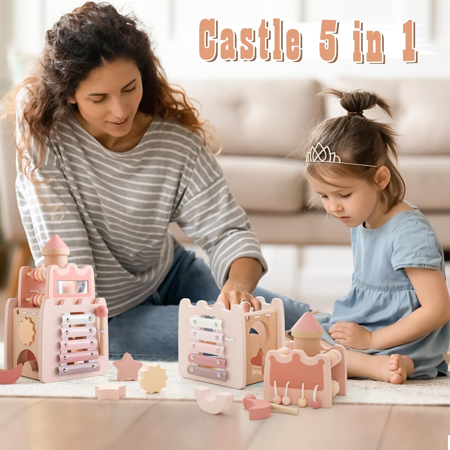 Juguete de castillo de actividades de madera Fidtoy para niños de más de 3 años, juego educativo