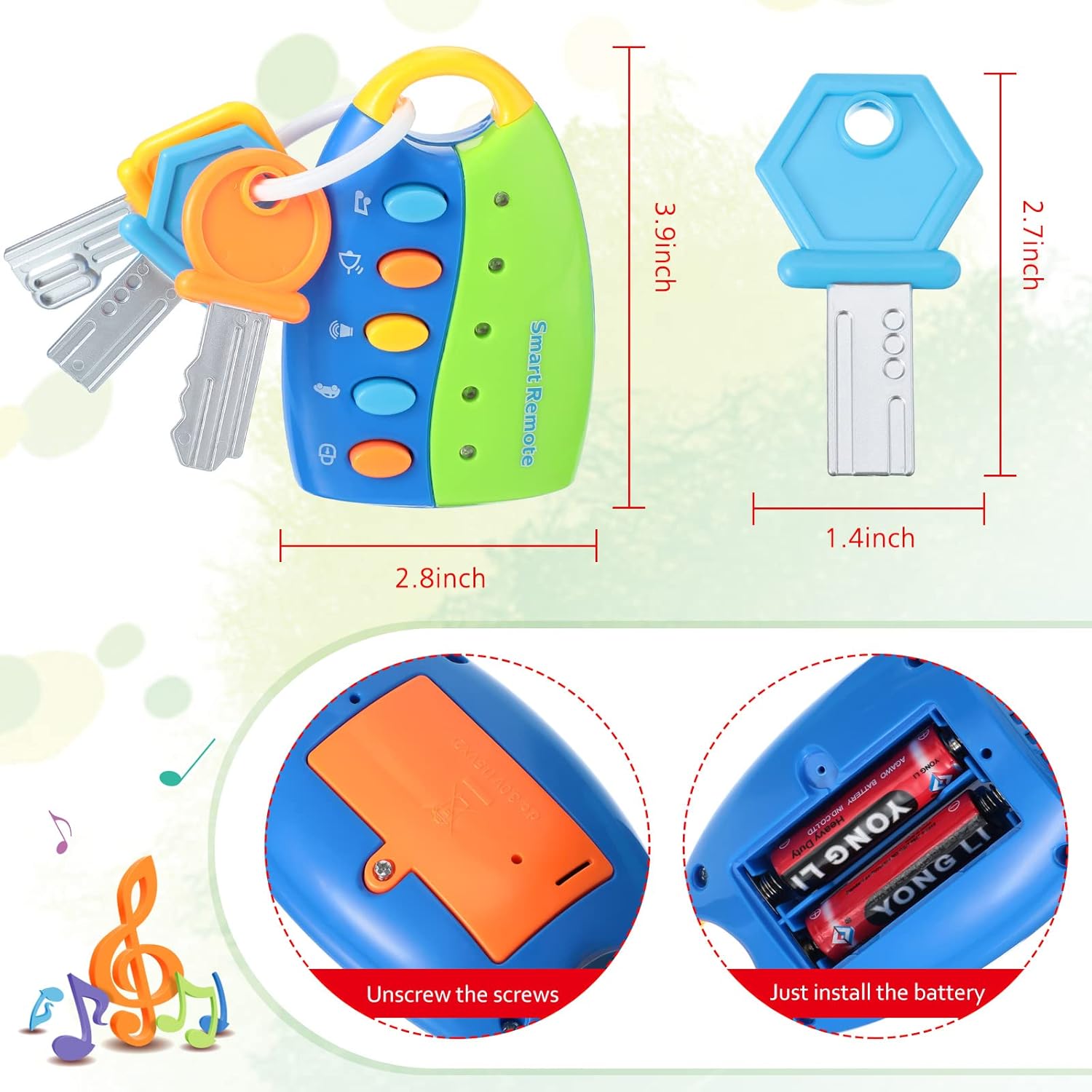 Fidtoy Musical Car Key Toy for Toddlers – Interactive Baby Car Remote Toy with Lights, Sounds & 10 Songs for Early Learning Play