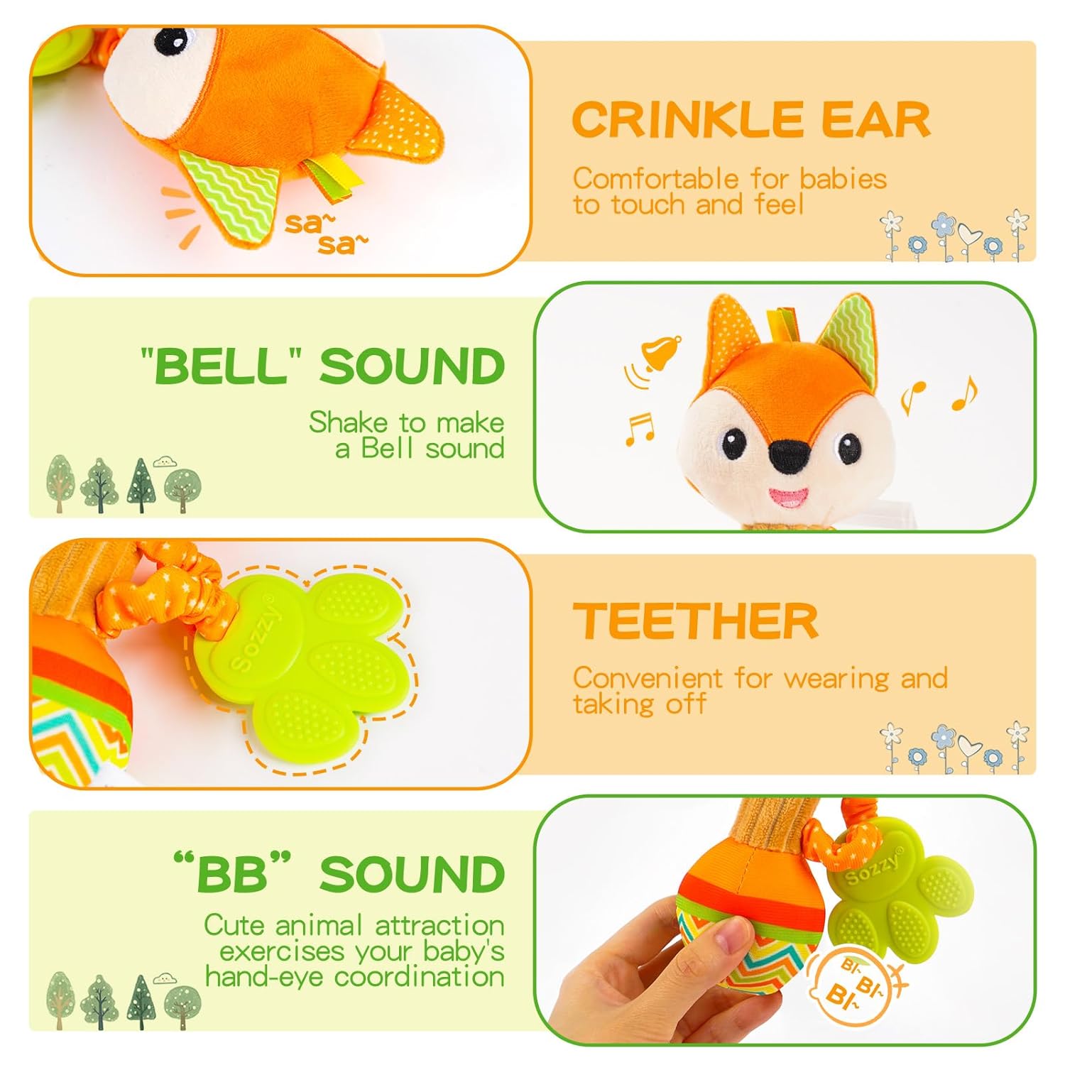 Fidtoy Plush Baby Rattle Toy Set for Newborns – Soft Animal Sensory Rattles for Infant Grasping, Sound Discovery, and Early Development