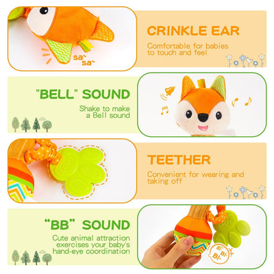Fidtoy Plush Baby Rattle Toy Set for Newborns – Soft Animal Sensory Rattles for Infant Grasping, Sound Discovery, and Early Development