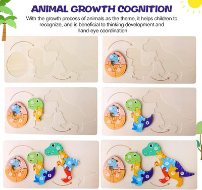 Fidtoy 3D Cognitive Puzzle of Animal Growth - Random Animals, Wooden Animal Growth Puzzle with Numbered Pieces, Montessori Nature Learning Toy for Kids