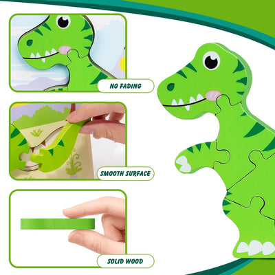 Jeu de Puzzles en Bois de Dinosaures Fidtoy pour Enfants, Jouet d'Apprentissage Précoce