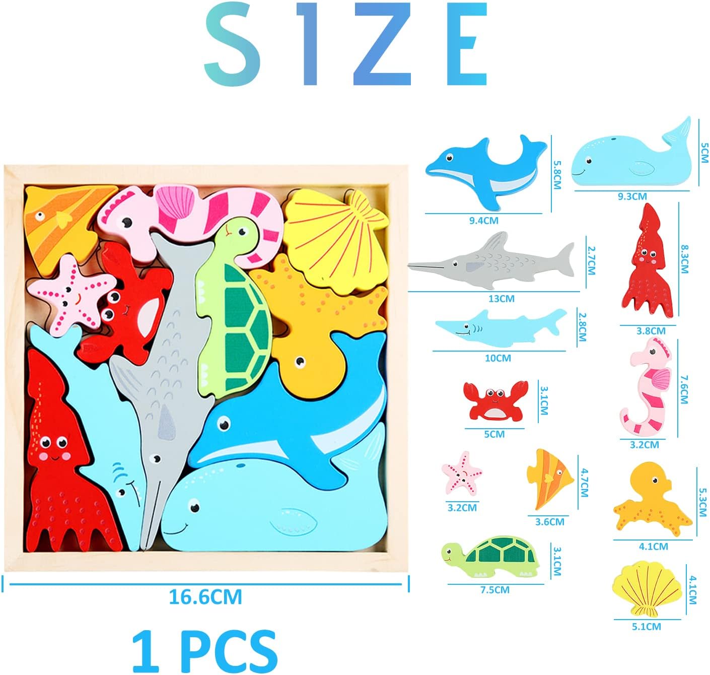 Fidtoy Tangram Sea Animals – Montessori Wooden 3D Puzzle for Children
