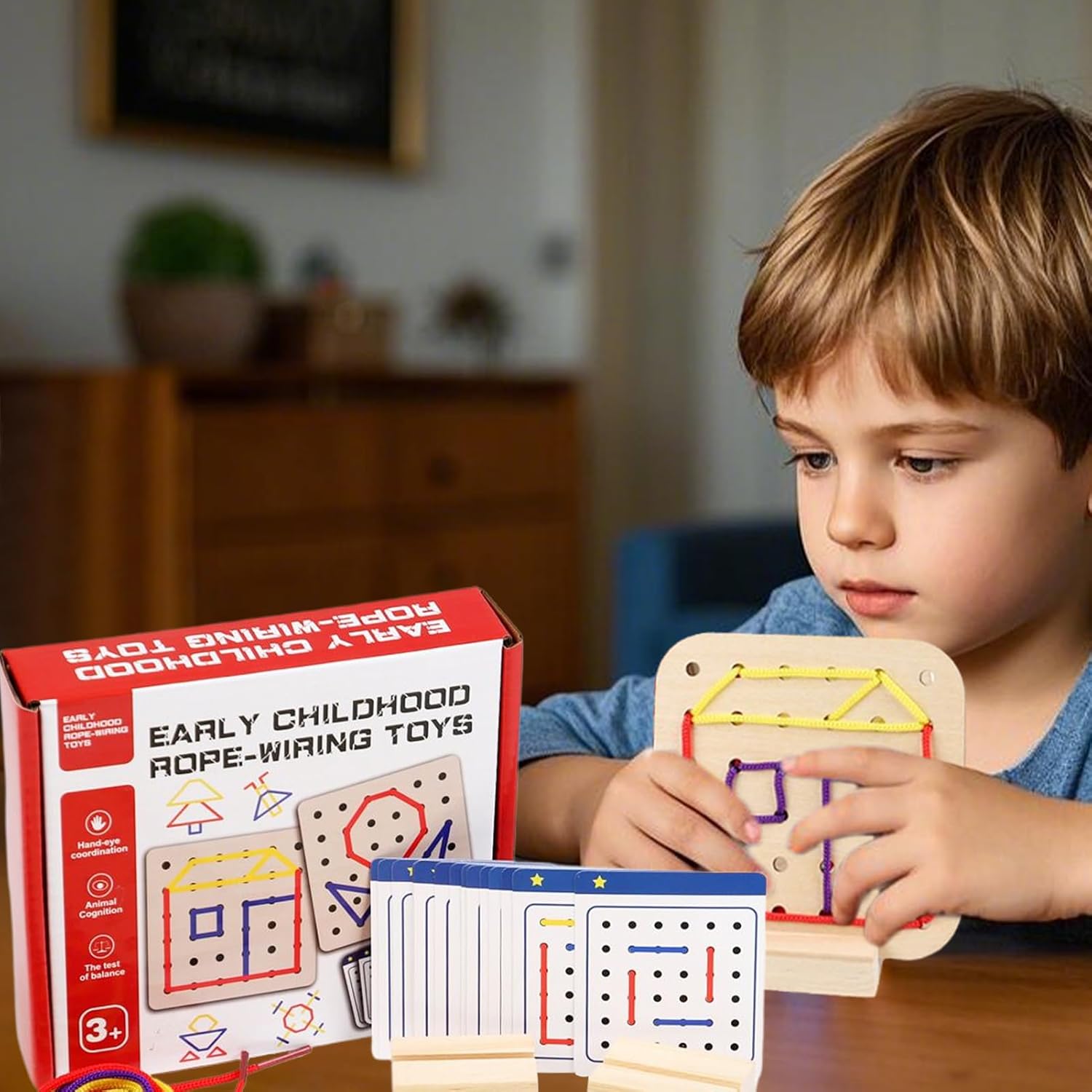 Mont-essori Wooden Shoelaces Toys, Early Education Headbreaker Set, Fine Motor Skills Toys, Travel Set, Sewing Kit for Early Childhood Toys