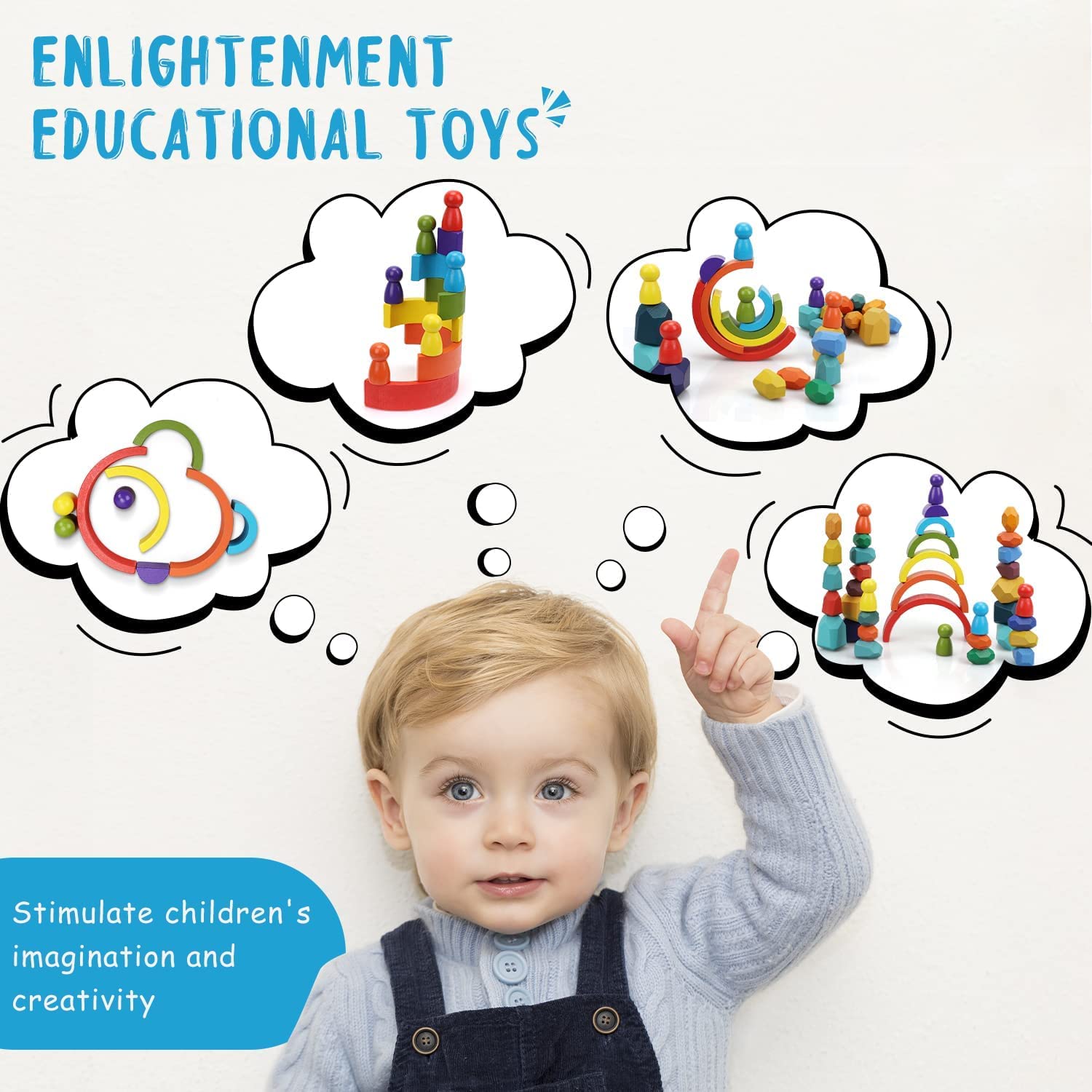 Wooden Rainbow Stacking Rocks Toy