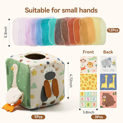 Fidtoy Montessori Tissue Box Toy for Babies – Sensory Pulling Cube