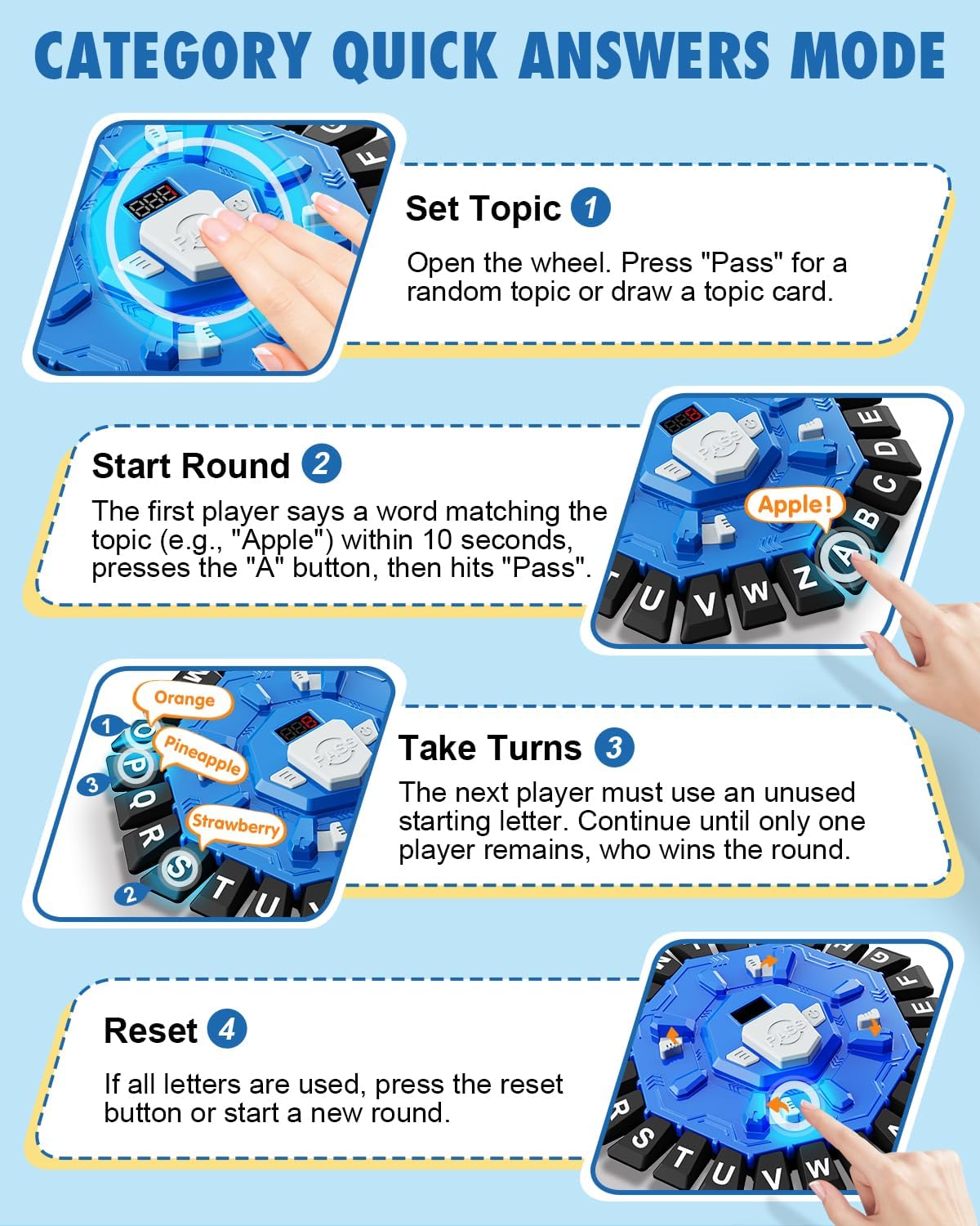 Fidtoy Fast-Paced Word Board Game for Kids and Adults, 10-Second Category Letter Game with LCD Timer, Family Vocabulary Party Game for 2–8 Players