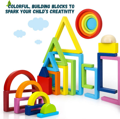 Fidtoy Wooden Rainbow Stacking Block Set for Toddlers 1-5