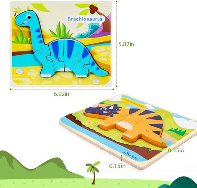 Jeu de Puzzles en Bois de Dinosaures Fidtoy pour Enfants, Jouet d'Apprentissage Précoce