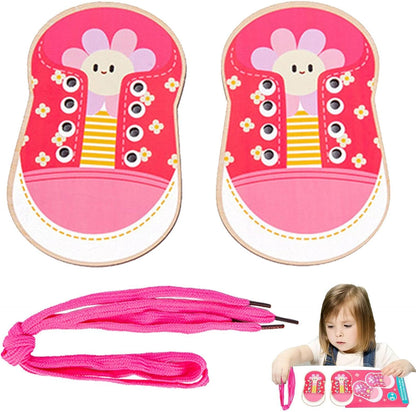 Chengstore Lacing Shoe Toy,Shoes Lacing Toy for Toddlers | Shoe Trying Practice for Kids, Learn to Tie Shoelaces Toy Fine Motor Skills Toy Threading Game