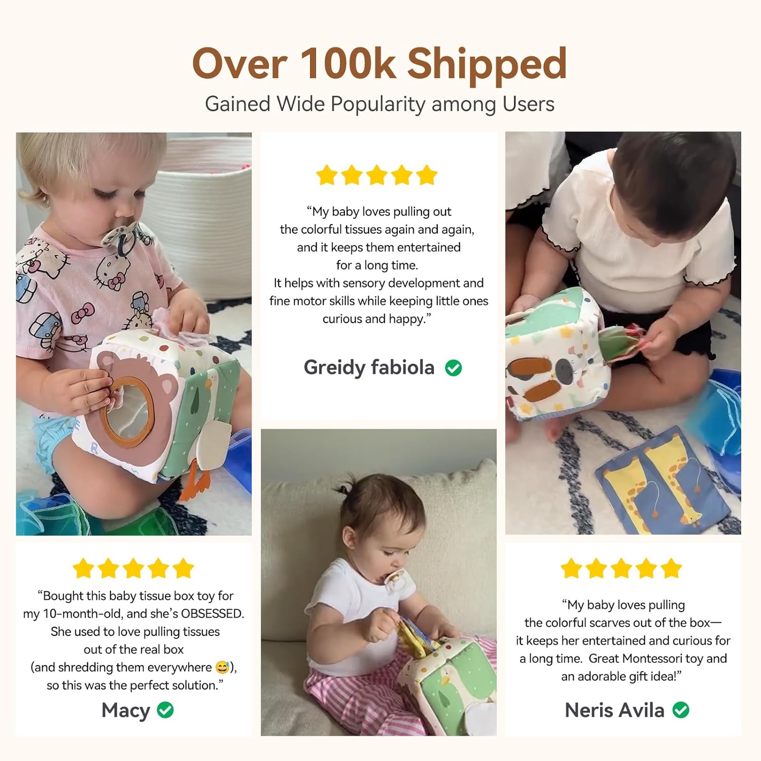 Fidtoy Montessori Tissue Box Toy for Babies – Sensory Pulling Cube