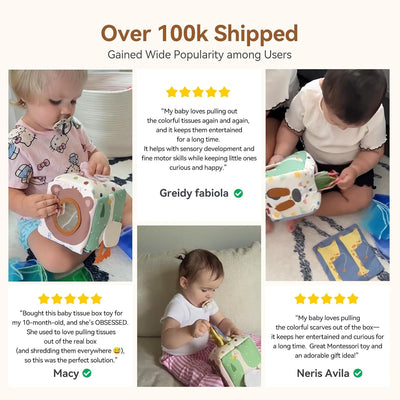 Fidtoy Montessori Tissue Box Toy for Babies – Sensory Pulling Cube