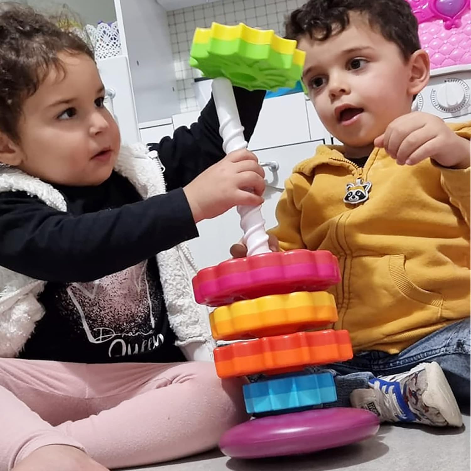 Fidtoy Rainbow Spinning Stacking Tower Toy – Sensory Learning Toy for Toddlers 1+